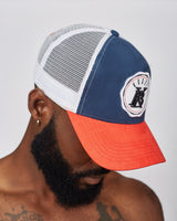 KOBO Suede Trucker Hat: Federal Navy & Ember Red