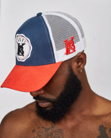 KOBO Suede Trucker Hat: Federal Navy & Ember Red