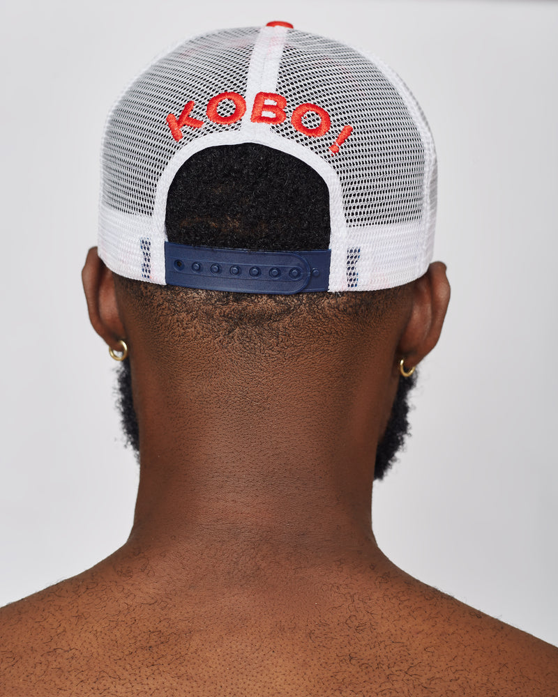 KOBO Suede Trucker Hat: Ember Red & Deep Navy